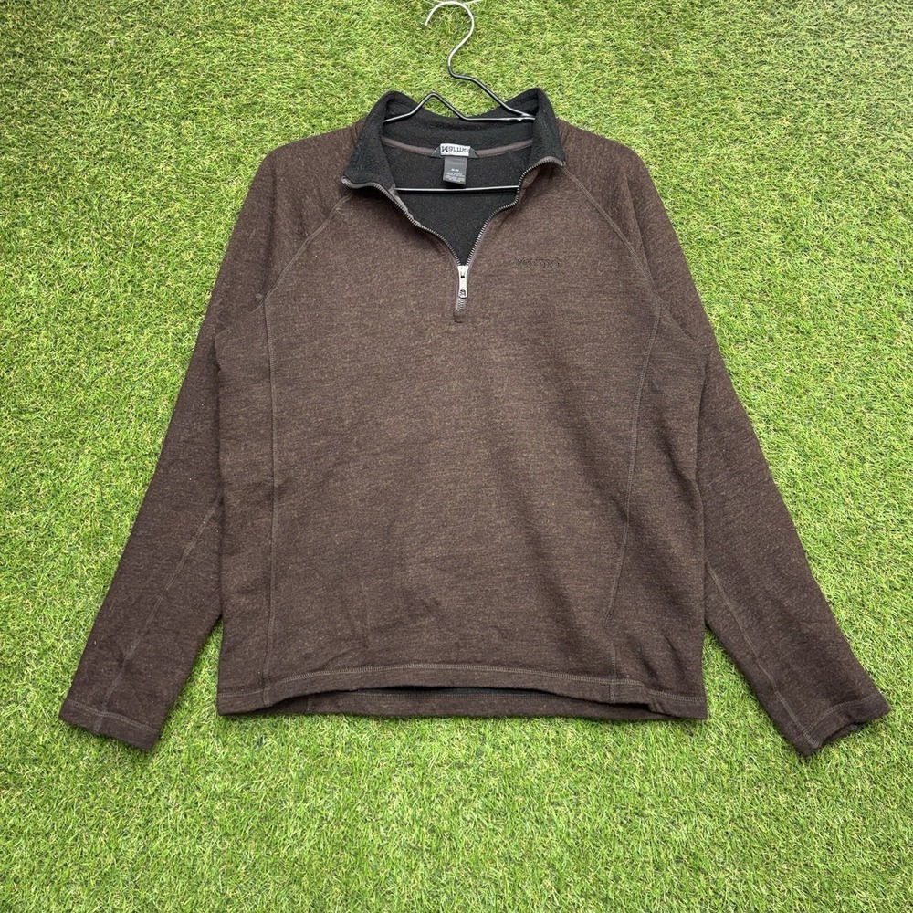 Marmot Fleece Sweater Mens Medium 1/4 Zip Wool Color Brown Outdoor Hiking Base